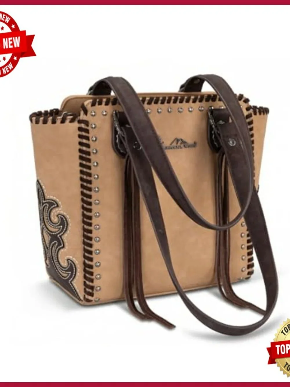 Medium Western Tote Bag with Fringe Tassels and Zipper Closure